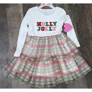 Young Hearts Girls 2T And 3T Christmas‎ Tiered Dress Holly Jolly